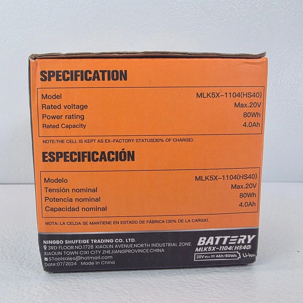 BOEN 20V 4.0Ah Lithium Ion Battery for BOEN‎ Tools MLK5X 1104 HS40
